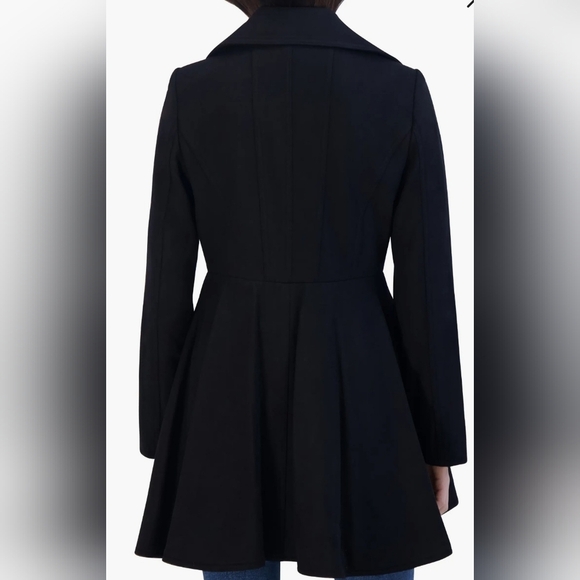 Laundry by Shelli Segal Black Fit-and-Flare Double-Breasted Coat SizeL/ P2P21 - Picture 2 of 12